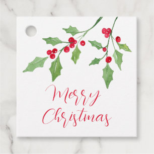 Watercolor Holly Sprigs gift tags Geschenkanhänger