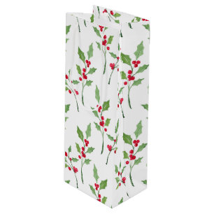 Watercolor Holly Sprigs Muster Geschenktüte Für Weinflaschen