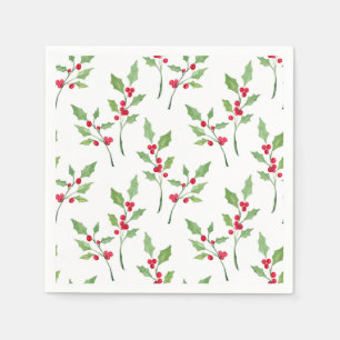 Watercolor Holly Sprigs Muster Serviette