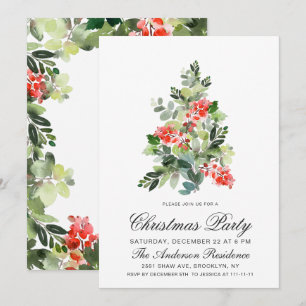 Watercolor Holly Tree Weihnachtsfeier Einladung