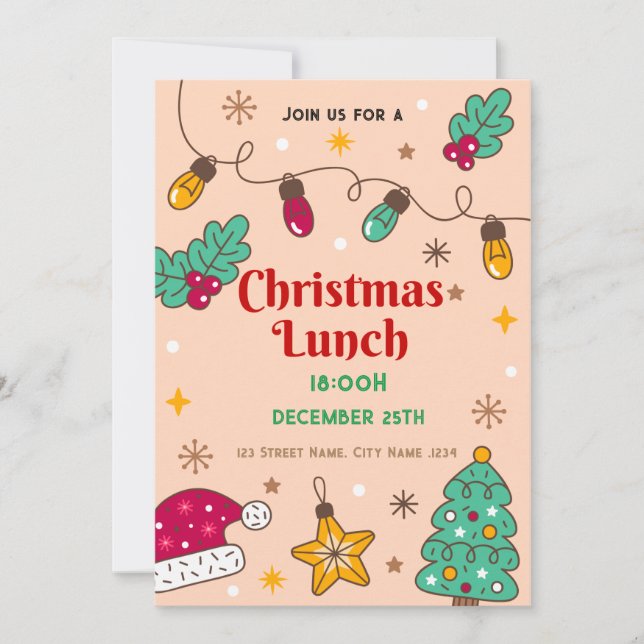 Watercolor Holly Weihnachtsessen Einladung (Vorderseite)