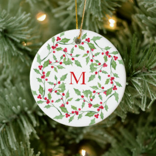 Watercolor Holly Wreath 3 Keramik Ornament