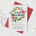 Watercolor Holly Wreath Merry Holiday Party Einladung<br><div class="desc">Elegante und skurrile Weihnachtsfeier mit Aquarellkranz und Pinseltypografie. Füllen Sie Ihre Einladung mit passenden Briefmarke,  Aufklebern und Etiketten aus.</div>