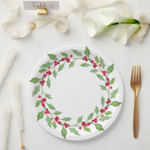 Watercolor Holly Wreath Pappteller
