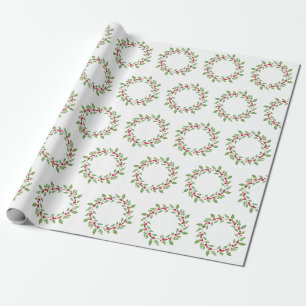 Watercolor Holly Wreath Pattern Geschenkpapier