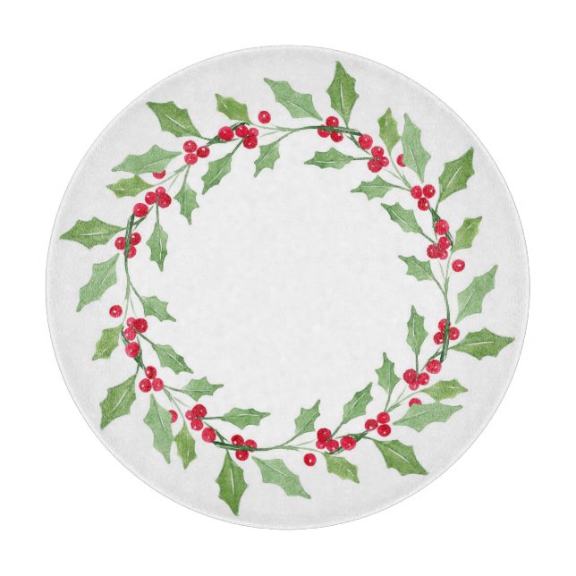 Watercolor Holly Wreath Schneidebrett (Vorderseite)