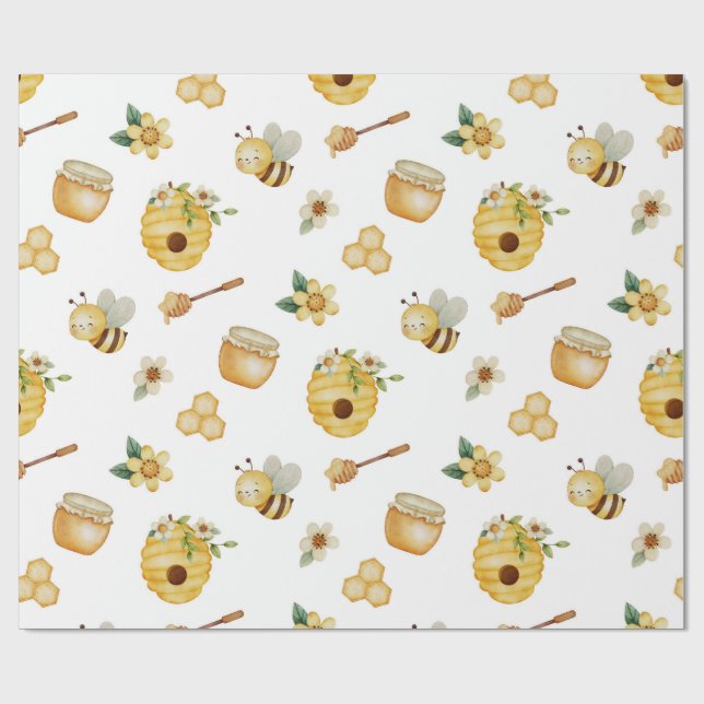 Watercolor Honey Bee Wrapping Paper Geschenkpapier (Flach)