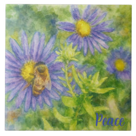 Watercolor Honeybee on Flowers Fliese