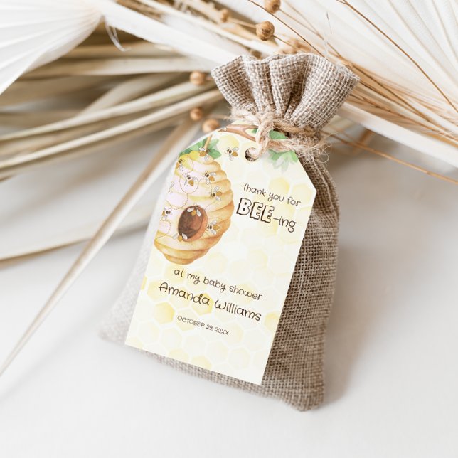 Watercolor Honeycombs Bumble Bee Baby Shower Geschenkanhänger (Von Creator hochgeladen)