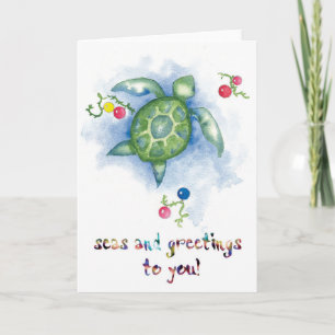 Watercolor Honu Turtle Christmas Card Feiertagskarte