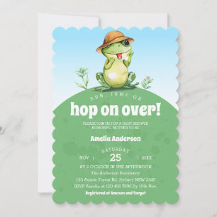 Watercolor Hop On Over Süße Frosch-Baby-Party Einladung