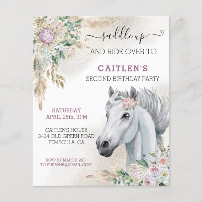Watercolor Horse Head Boho Floral Geburtstag (Vorderseite)