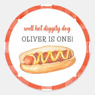 Watercolor Hot Dog 1. Geburtstag Runder Aufkleber