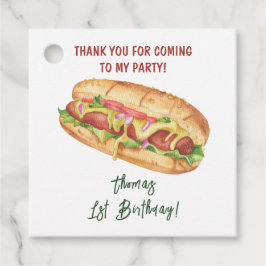 Watercolor Hot Dog Kindergeburtstag Vielen Dank Geschenkanhänger
