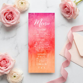 Watercolor Hot Pink and Orange Wedding  Menu Menükarte