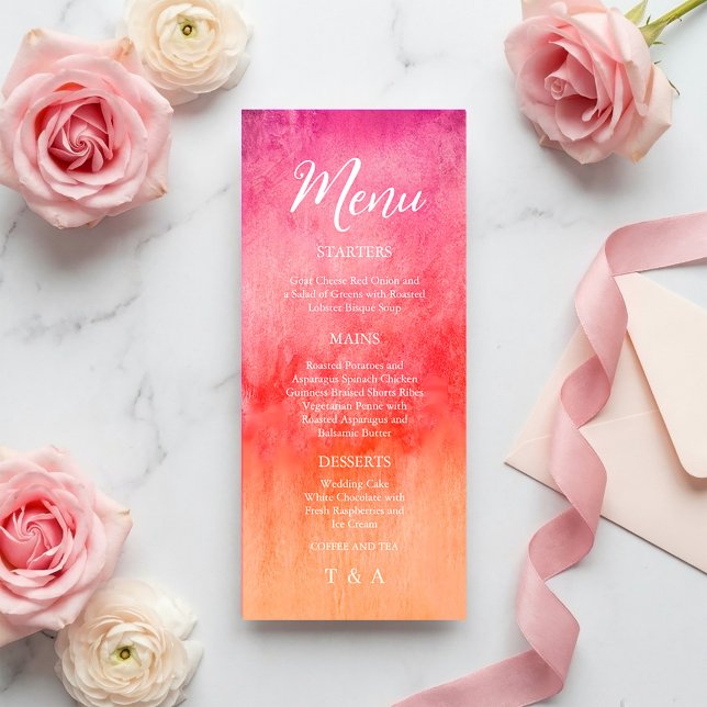 Watercolor Hot Pink and Orange Wedding  Menu Menükarte (Watercolor Hot Pink and Orange Wedding Menu #menu #hotpinkandorange #springbloom #dinner #brightmenu)