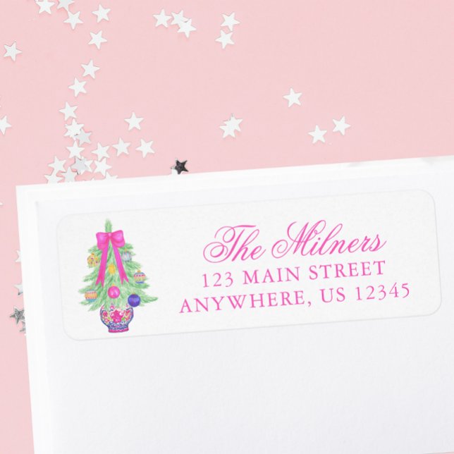 Watercolor Hot Pink Bow Ginger Jar Adresse (Von Creator hochgeladen)