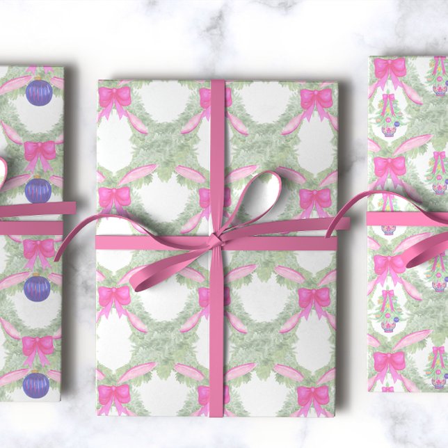 Watercolor Hot Pink Bow Ginger Jar Weihnachten Geschenkpapier Set (Von Creator hochgeladen)