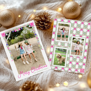 Watercolor Hot Pink Bows Garland Weihnachts-Foto Feiertagskarte