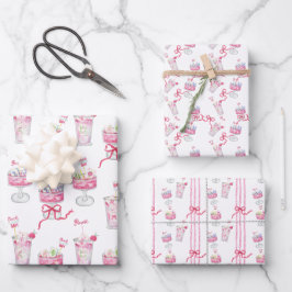 Watercolor Hot Pink Mahjong Cocktails Geschenkpapier Set