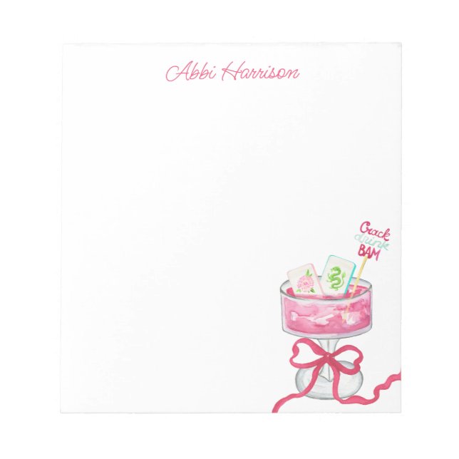 Watercolor Hot Pink Mahjong Cocktails Notizblock (Vorderseite)