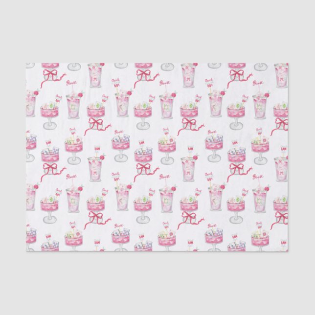 Watercolor Hot Pink Mahjong Cocktails Seidenpapier (Vorderseite)
