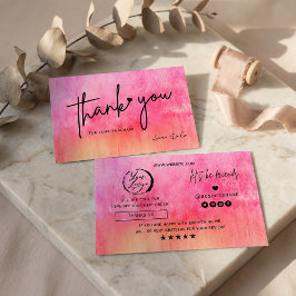 Watercolor Hot Pink Thank You Card Gold Accents Visitenkarte