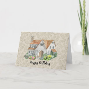 Watercolor House Business Client Geburtstag Dankeskarte