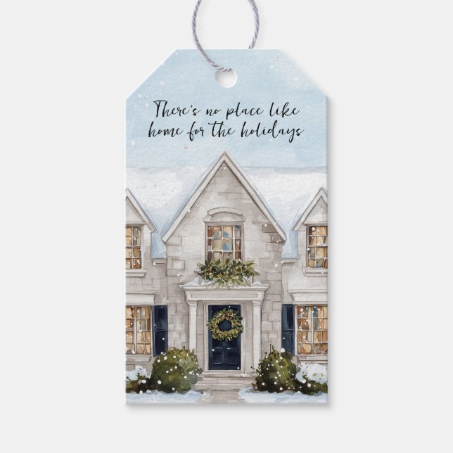 Watercolor House Real Estate Pop-By Christmas Geschenkanhänger (Vorderseite)