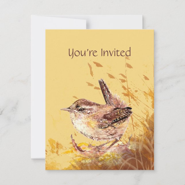 Watercolor House Wren Bird Birthday Party einladen Einladung (Vorderseite)