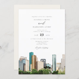 Watercolor Houston Texas City Skyline Wedding Einladung