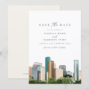 Watercolor Houston Texas Skyline Save the Date Einladung