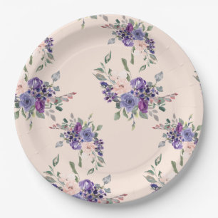 Watercolor-hübsche mit BlumenBlumen-lila Rosa Pappteller
