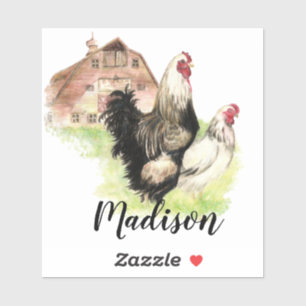 Watercolor-Huhn-Vieh-Kunst individueller Name Aufkleber