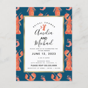 Watercolor-Hummer-Garnele-Crawfish-Brautparty I Postkarte