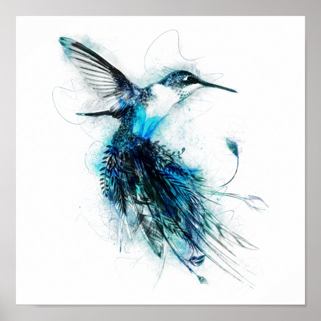 Watercolor Humming Bird Feather Tail Poster (Vorne)
