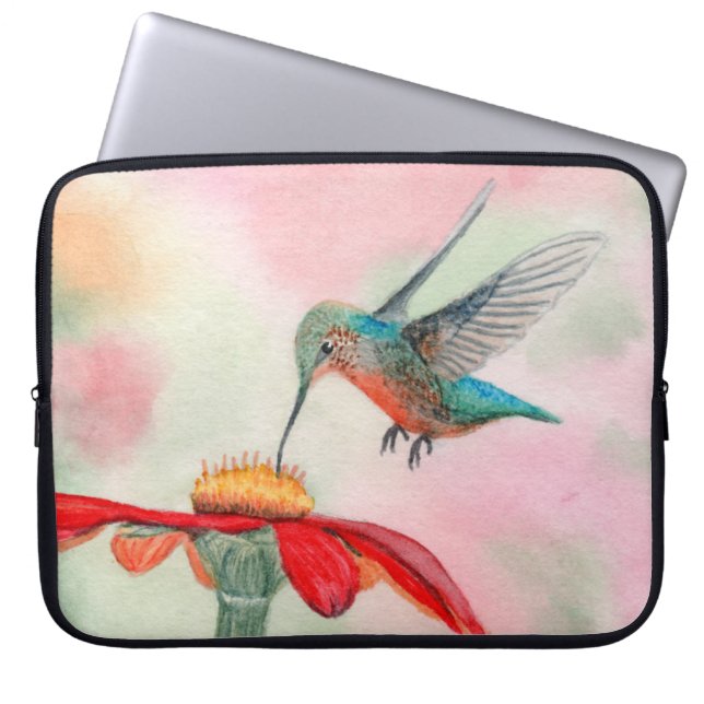 Watercolor hummingbird art laptop sleeve (Vorderseite)
