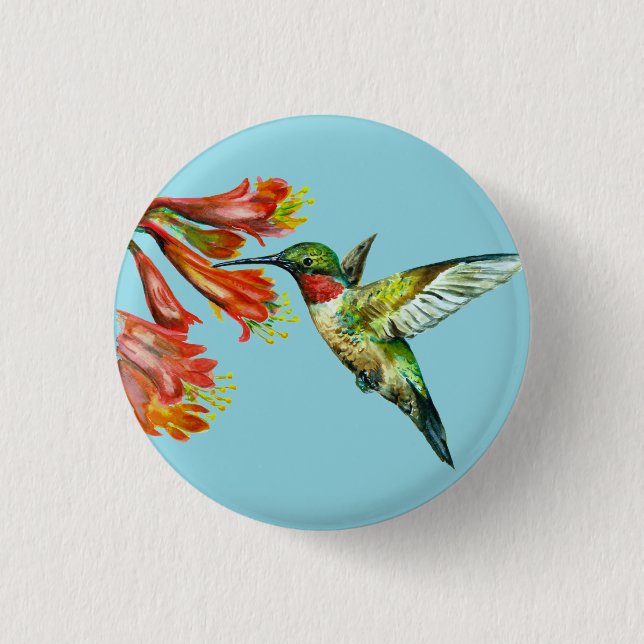 Watercolor Hummingbird Button (Vorderseite)
