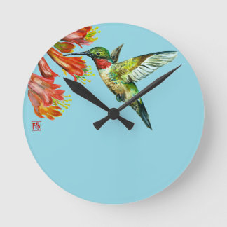 Watercolor Hummingbird Runde Wanduhr