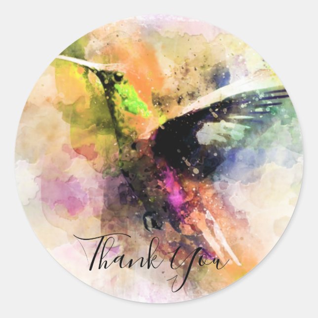 Watercolor hummingbird vielen Dank Runder Aufkleber (Vorderseite)