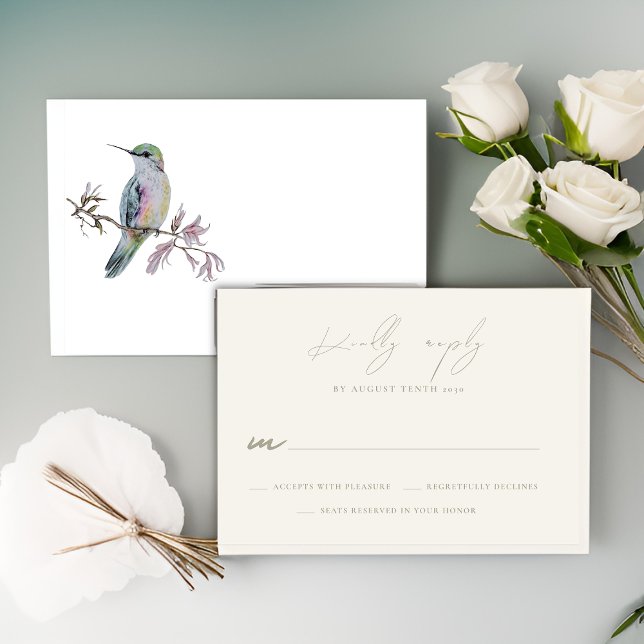 Watercolor Hummingbird Wedding RSVP Response Card Karte (Von Creator hochgeladen)