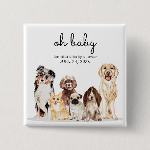 Watercolor-Hundeparty oh Baby neue Mom Dad Button