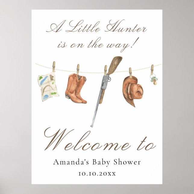 Watercolor Hunter Baby shower Welcome Poster (Vorne)