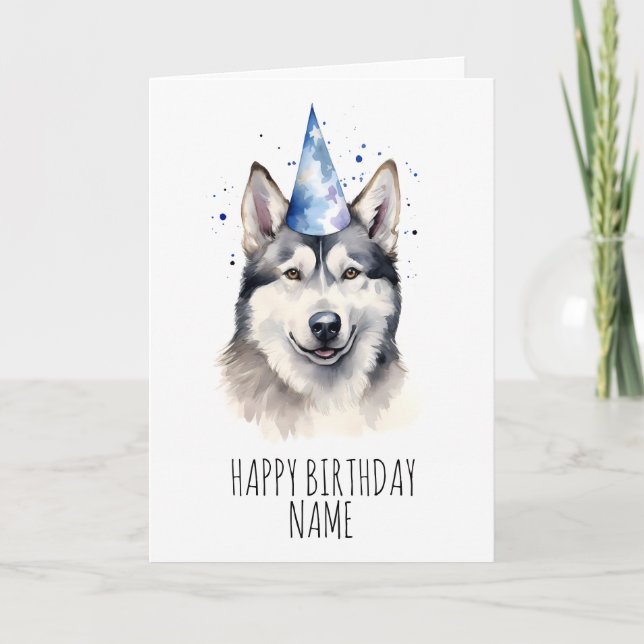 Watercolor Husky Birthday Card Karte (Vorderseite)