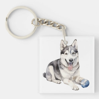 Watercolor Husky Dog Schlüsselanhänger