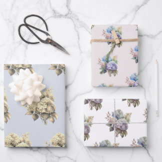 Watercolor Hydrangea Floral Set of 3 Geschenkpapier Set