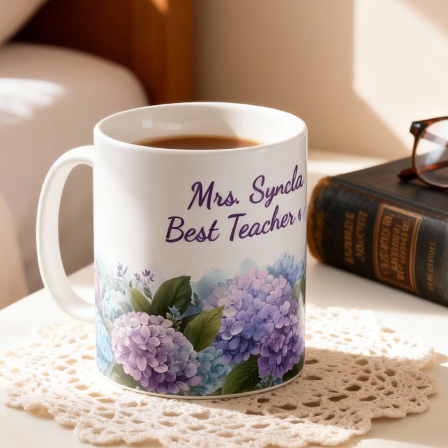 Watercolor Hydrangea Teacher Appreciation Script Kaffeetasse (Von Creator hochgeladen)