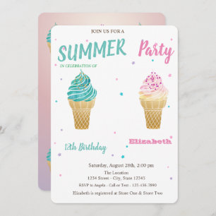 Watercolor Ice Creme Stars Geburtstag Einladung