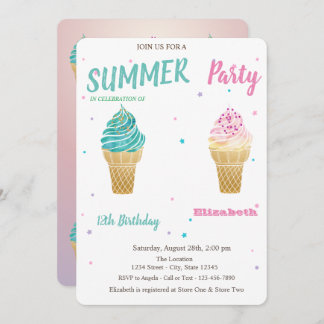 Watercolor Ice Creme Stars Geburtstag Einladung