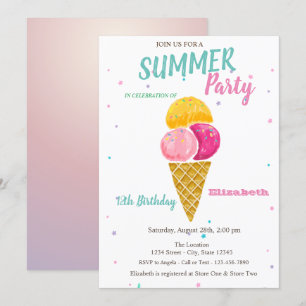 Watercolor Ice Creme Stars Sommer Geburtstagsparty Einladung